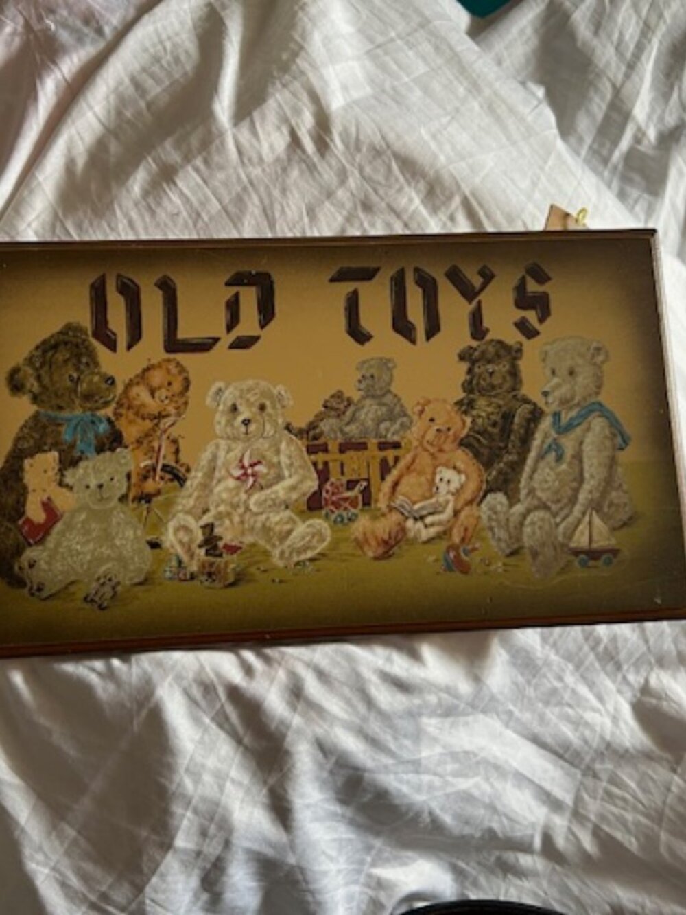 14 x 8 " wood picture vintage old picture teddy bear toys toy sign wall decor - Picture 2 of 6
